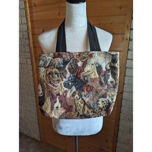 Tapestry all over dog print tote/shoulder bag